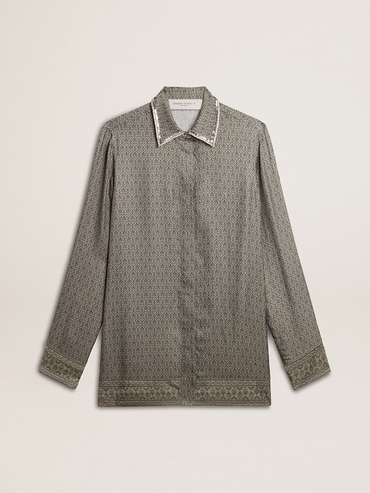 Women's green viscose-blend silk shirt with floral pattern - Golden Goose Women