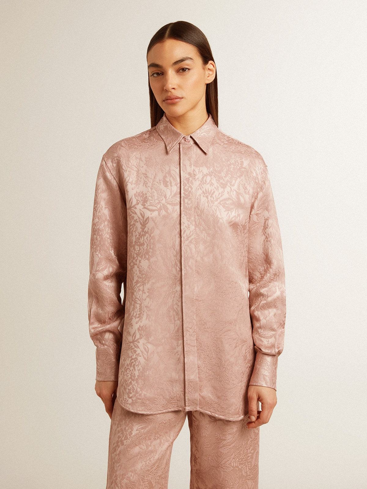 Women's pink viscose shirt with floral pattern - Golden Goose Women