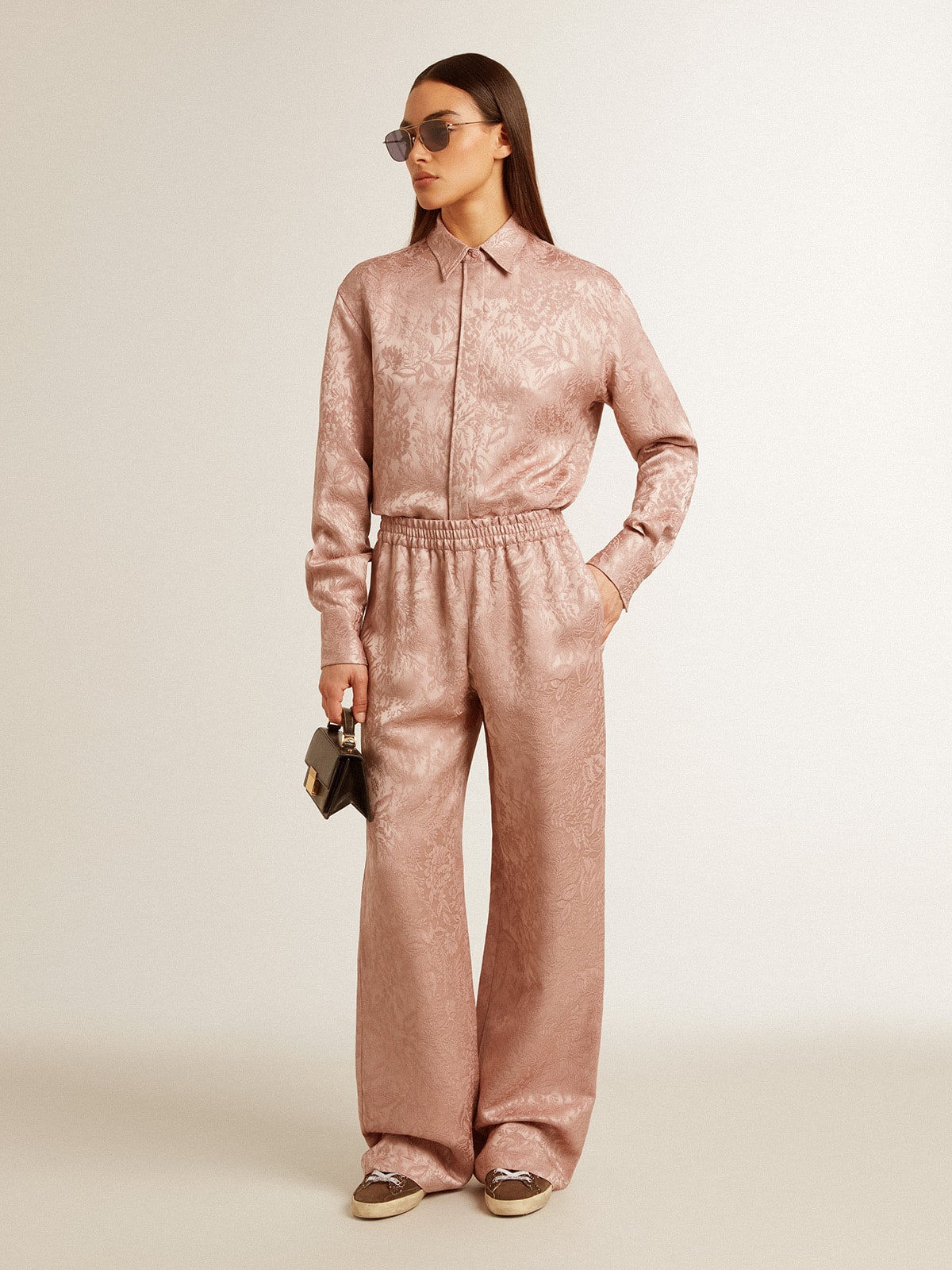 Women's pink viscose shirt with floral pattern - Golden Goose Women
