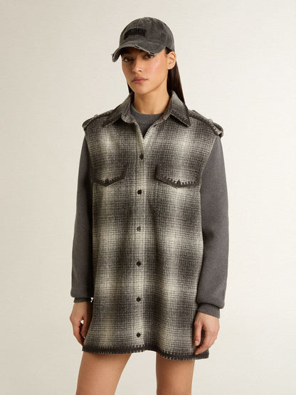 Women's dark gray wool-blend shirt dress - Golden Goose Women