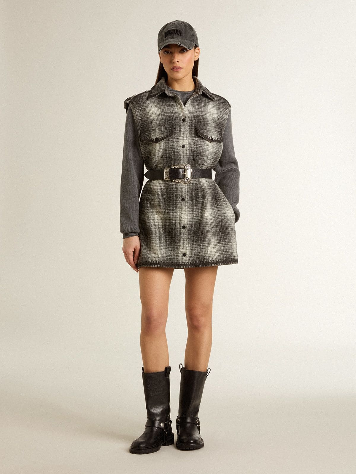 Women's dark gray wool-blend shirt dress - Golden Goose Women