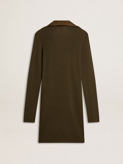 Military green wool mini dress with leather details - Golden Goose Women