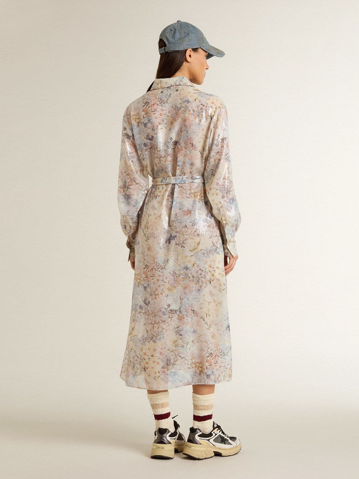 Women's shirt dress with multicolor sequined floral print - Golden Goose Women
