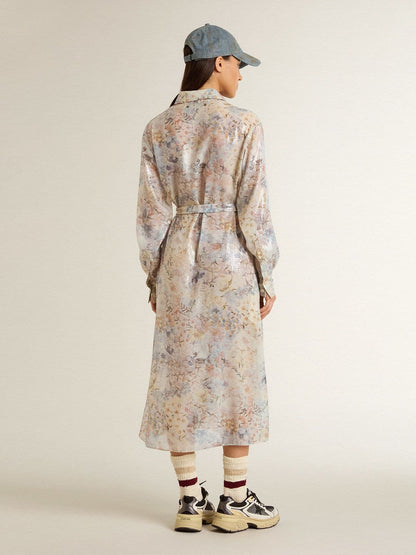 Women's shirt dress with multicolor sequined floral print - Golden Goose Women