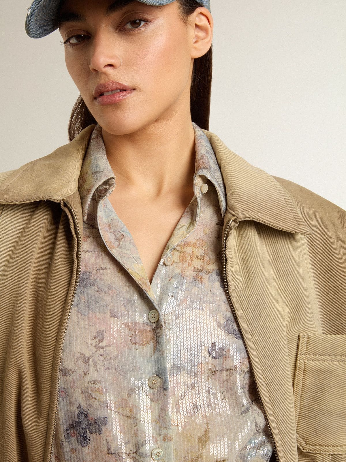 Women's shirt dress with multicolor sequined floral print - Golden Goose Women