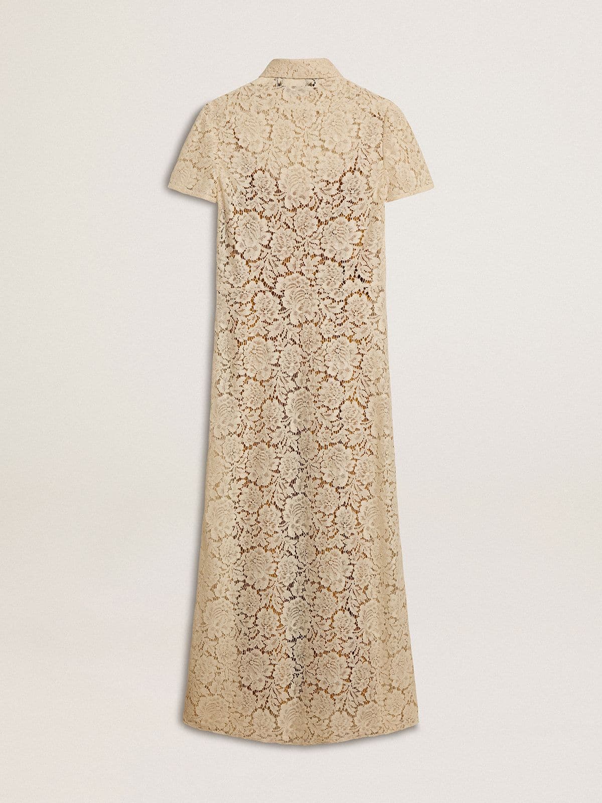 Women's midi dress in cream-colored see-through lace - Golden Goose Women