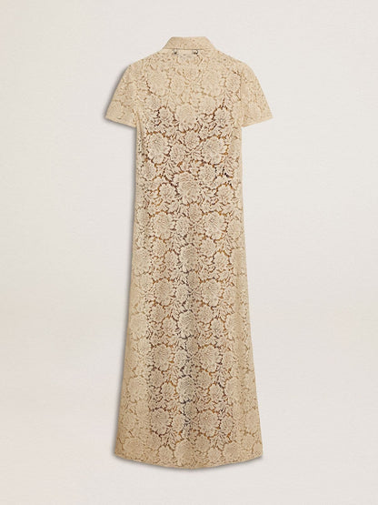 Women's midi dress in cream-colored see-through lace - Golden Goose Women