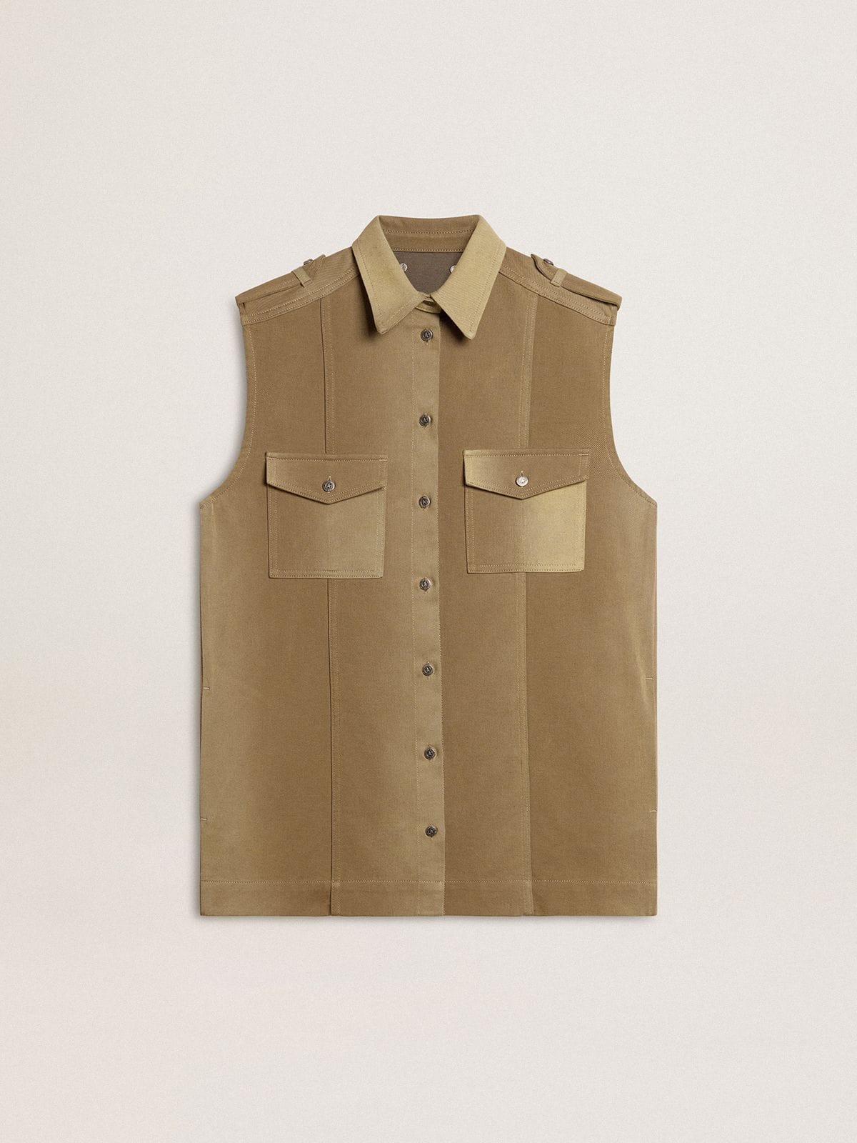 Women's shirt dress in sand-colored denim with military details - Golden Goose Women