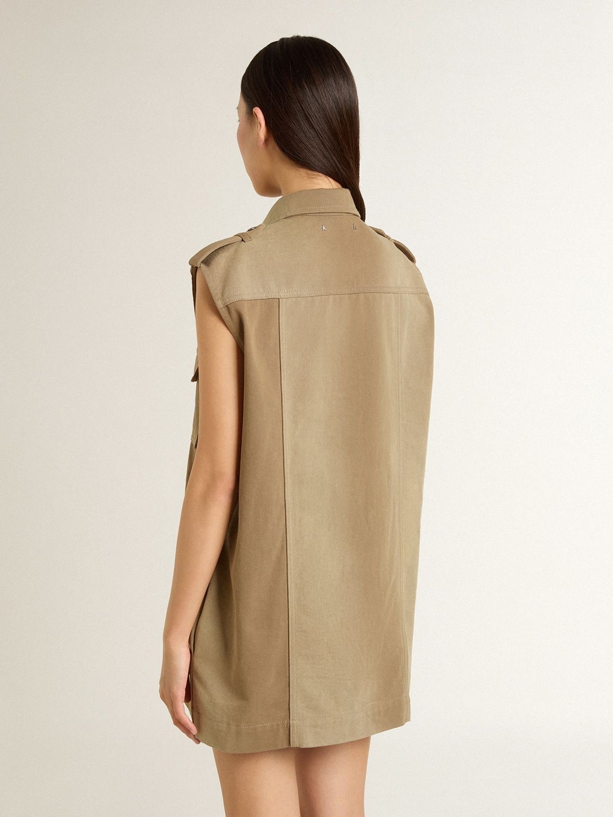 Women's shirt dress in sand-colored denim with military details - Golden Goose Women