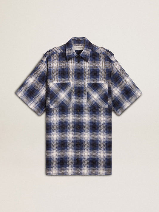 Women's short shirt dress with 3D checkerboard pattern and embroidery - Golden Goose Women