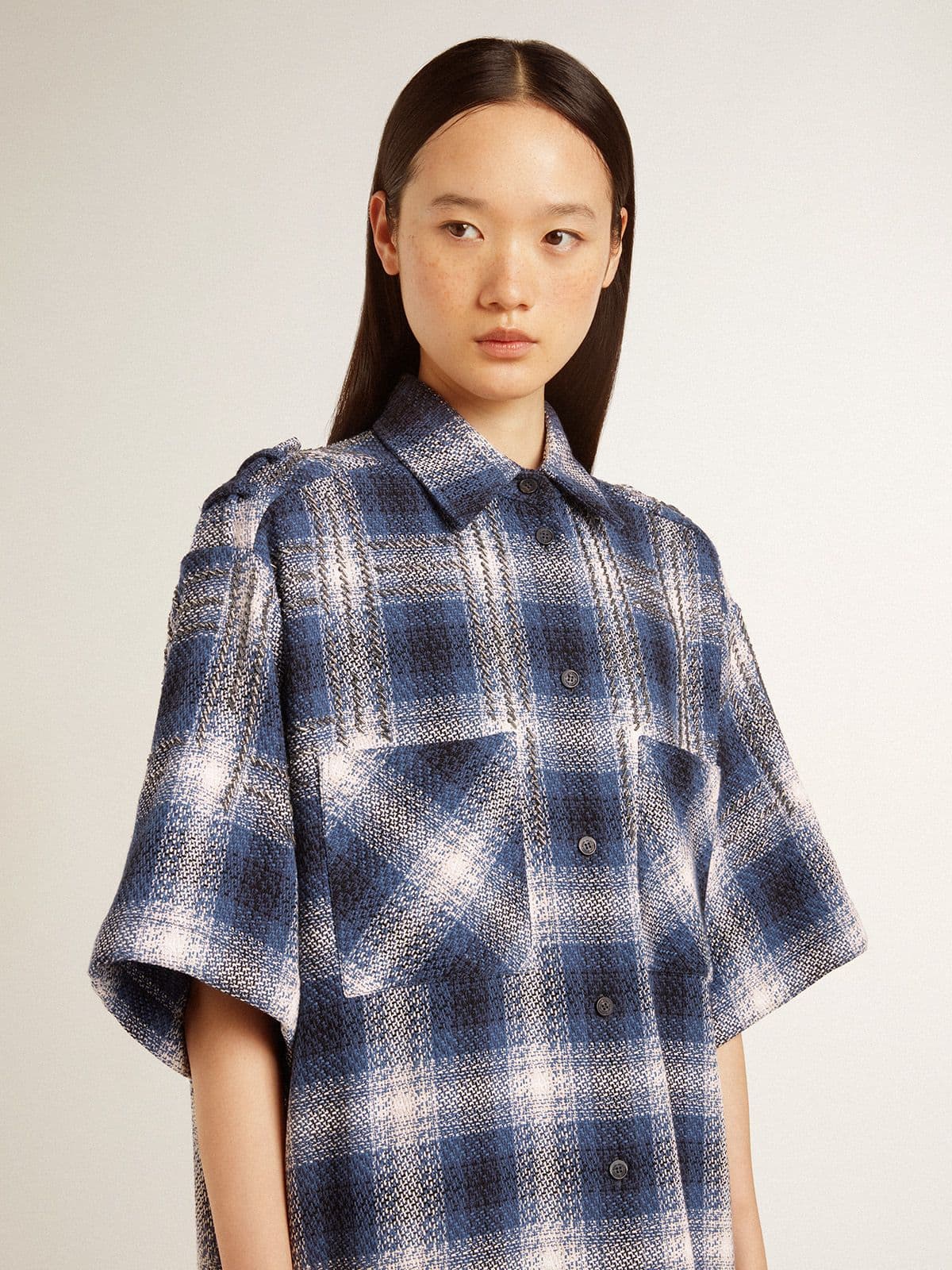 Women's short shirt dress with 3D checkerboard pattern and embroidery - Golden Goose Women