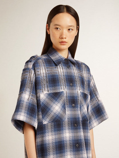 Women's short shirt dress with 3D checkerboard pattern and embroidery - Golden Goose Women
