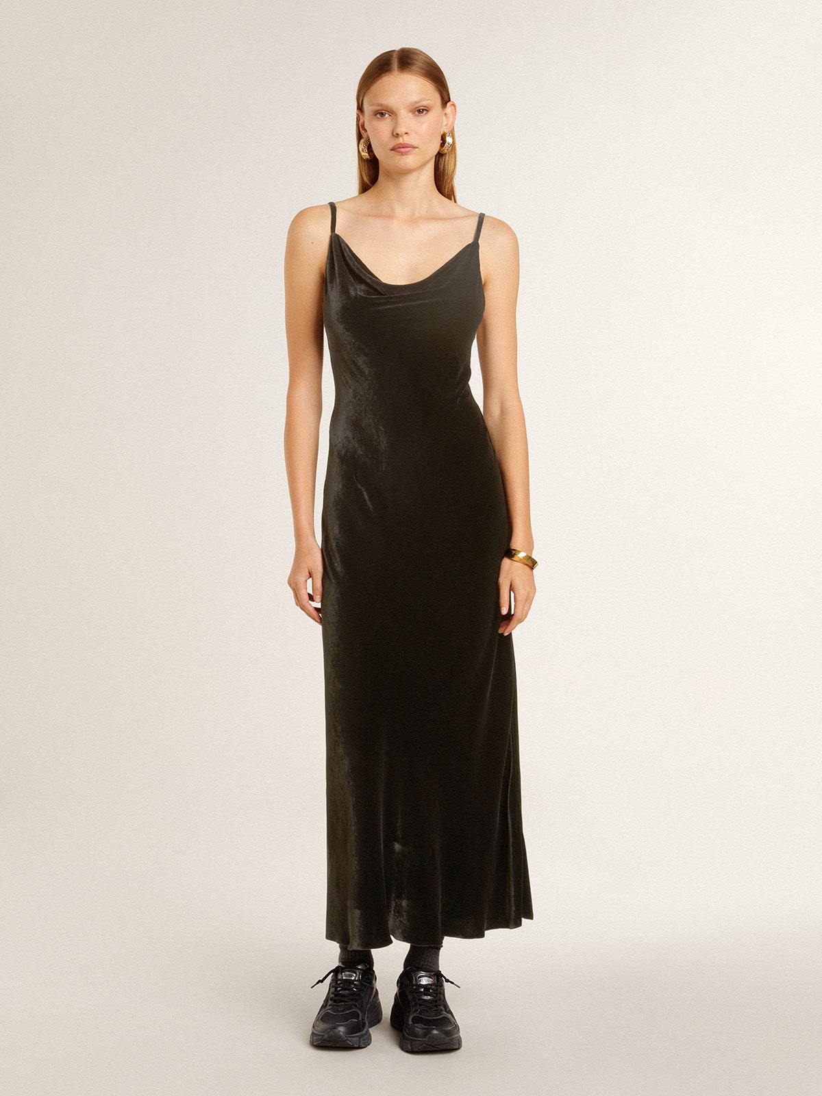 Women's black velvet-effect slip dress - Golden Goose Women