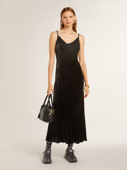 Women's black velvet-effect slip dress - Golden Goose Women