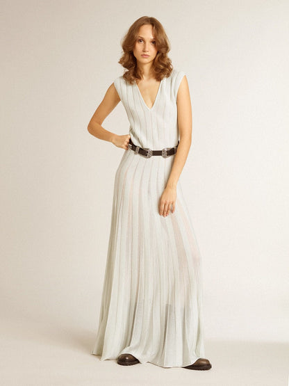 Women’s baby blue dress with vertical striped pattern - Golden Goose Women