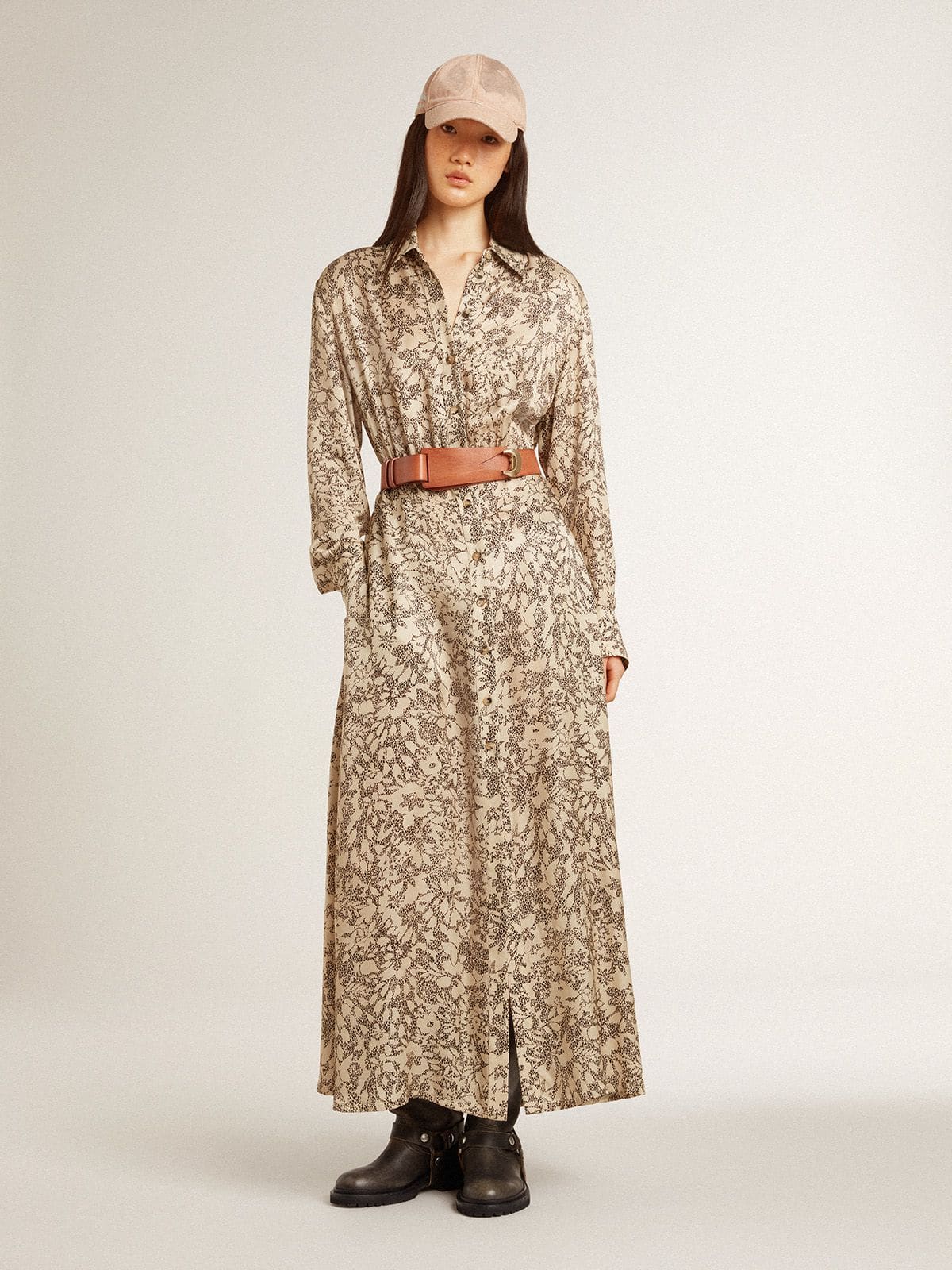 Women's silk-blend midi dress with a floral print - Golden Goose Women