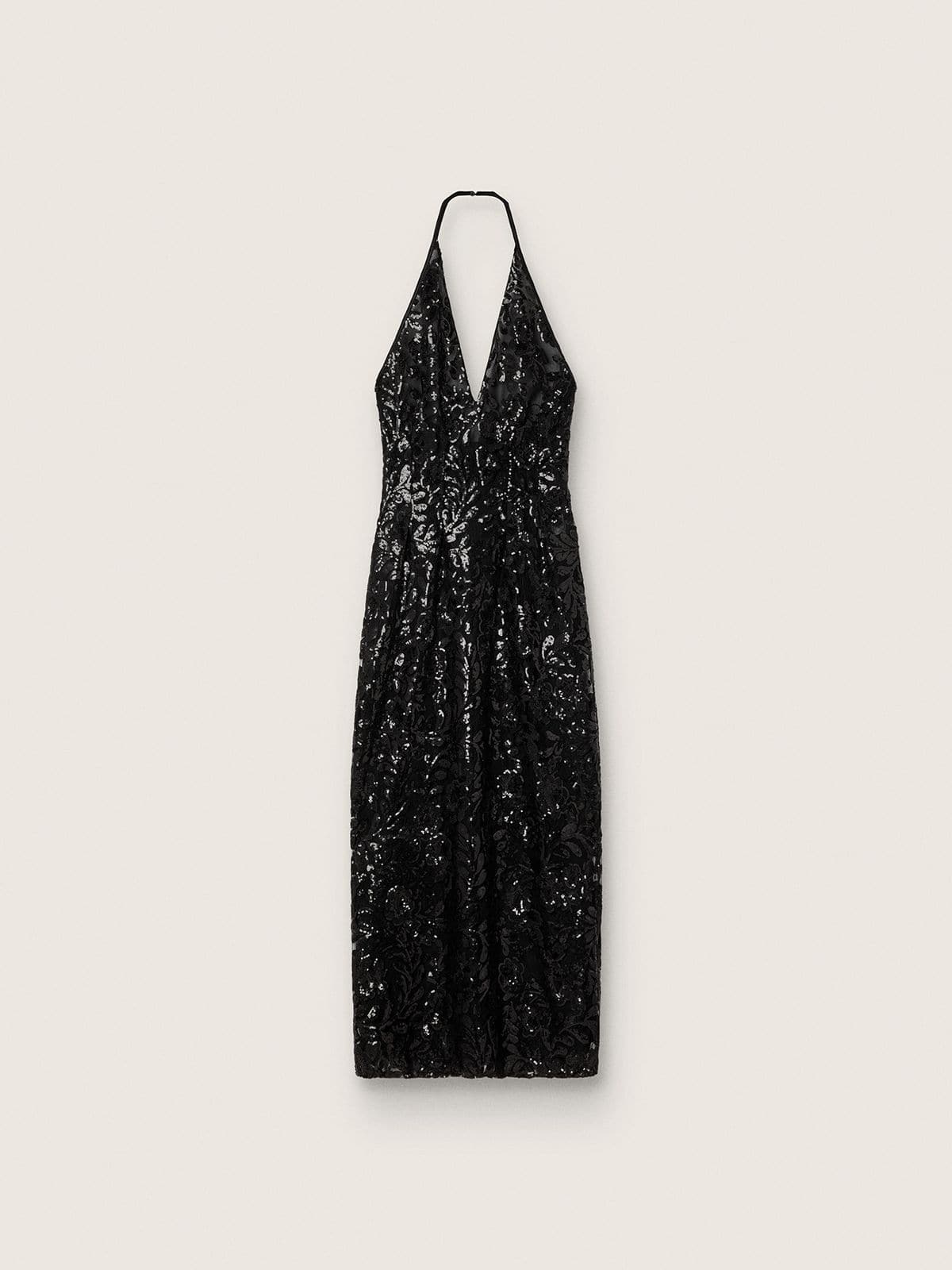 Women's long dress in tulle with floral embroidery in black sequins - Golden Goose Women