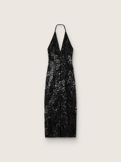 Women's long dress in tulle with floral embroidery in black sequins - Golden Goose Women
