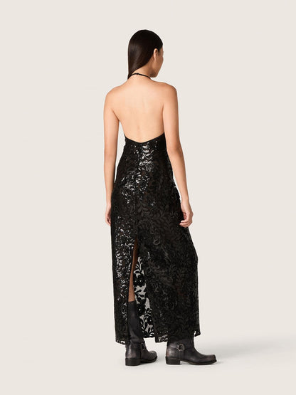 Women's long dress in tulle with floral embroidery in black sequins - Golden Goose Women