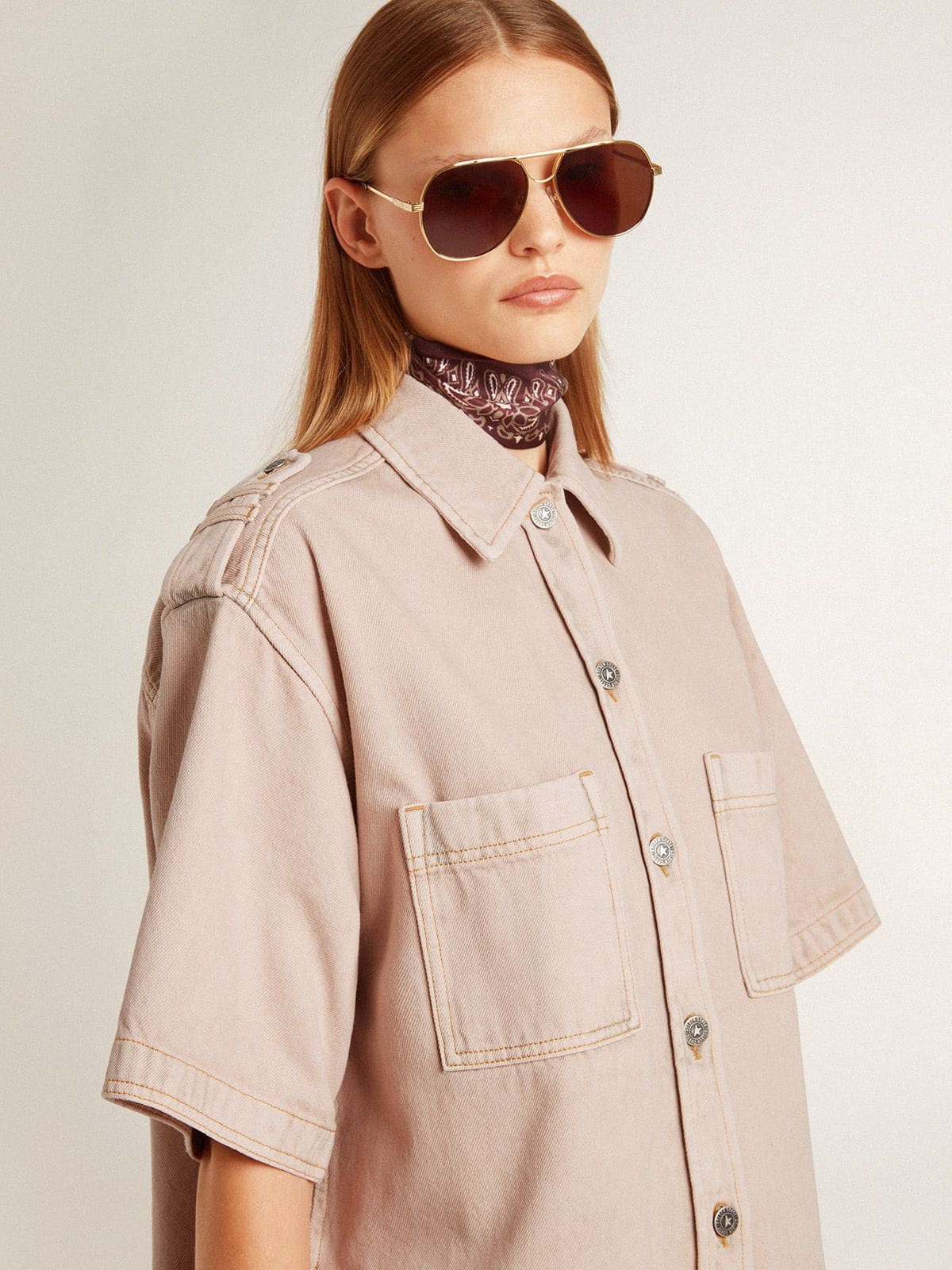 Women's oversized fit pink dyed denim shirt - Golden Goose Women