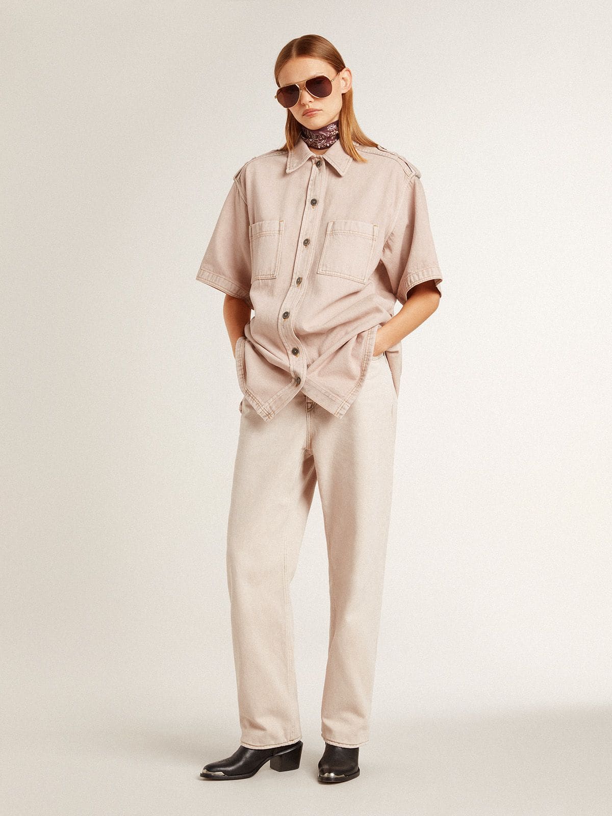 Women's oversized fit pink dyed denim shirt - Golden Goose Women