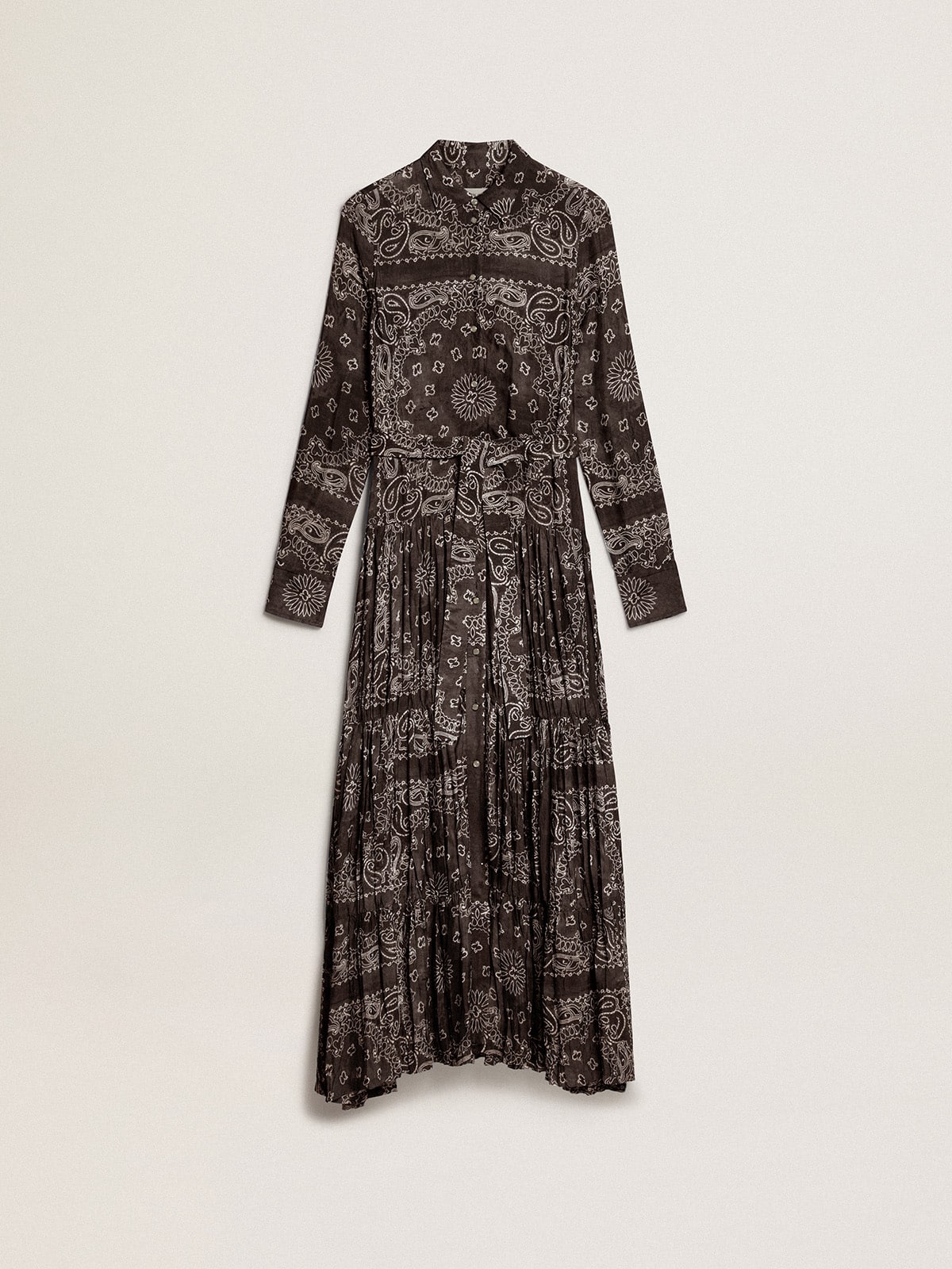 Anthracite-gray shirt dress with paisley print - Golden Goose Women