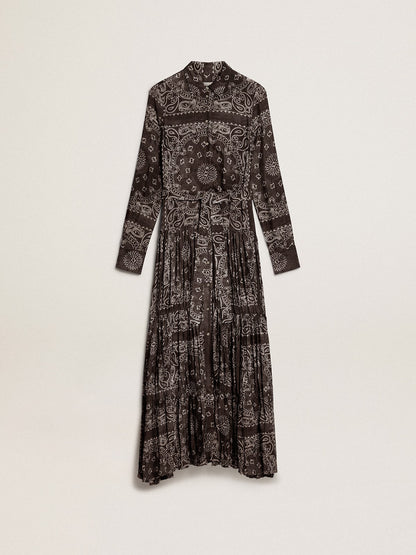 Anthracite-gray shirt dress with paisley print - Golden Goose Women