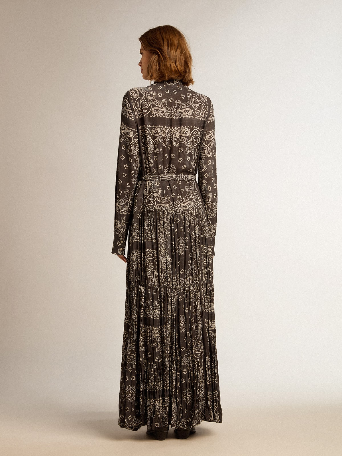 Anthracite-gray shirt dress with paisley print - Golden Goose Women