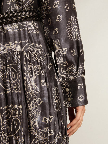 Anthracite-gray shirt dress with paisley print - Golden Goose Women