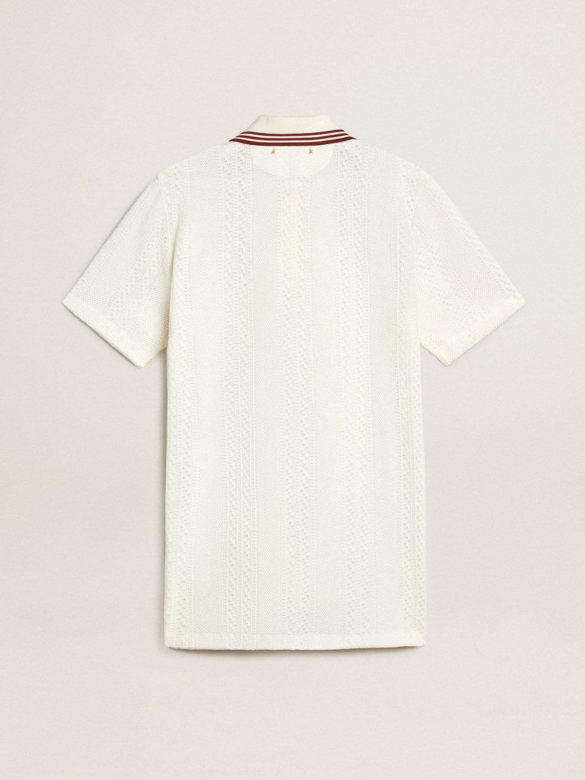 Women's Oasis polo dress in white perforated jersey with burgundy stripes - Golden Goose Women