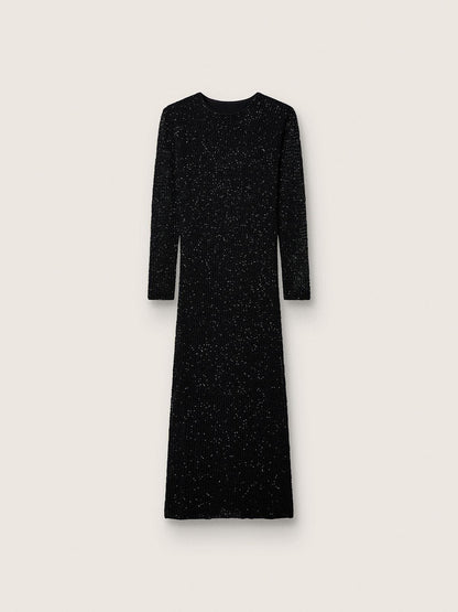 Women's long dress in black mesh with black sequins - Golden Goose Women