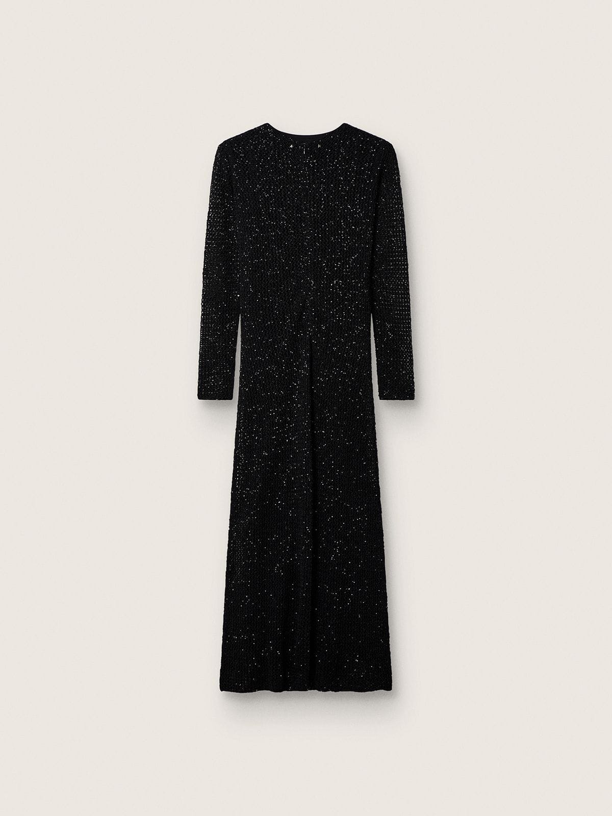 Women's long dress in black mesh with black sequins - Golden Goose Women