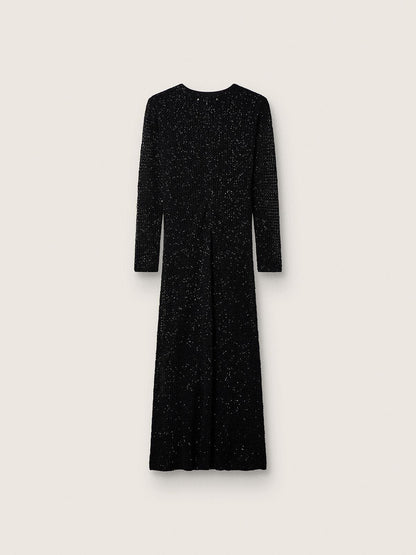 Women's long dress in black mesh with black sequins - Golden Goose Women