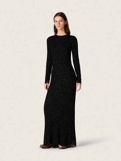 Women's long dress in black mesh with black sequins - Golden Goose Women