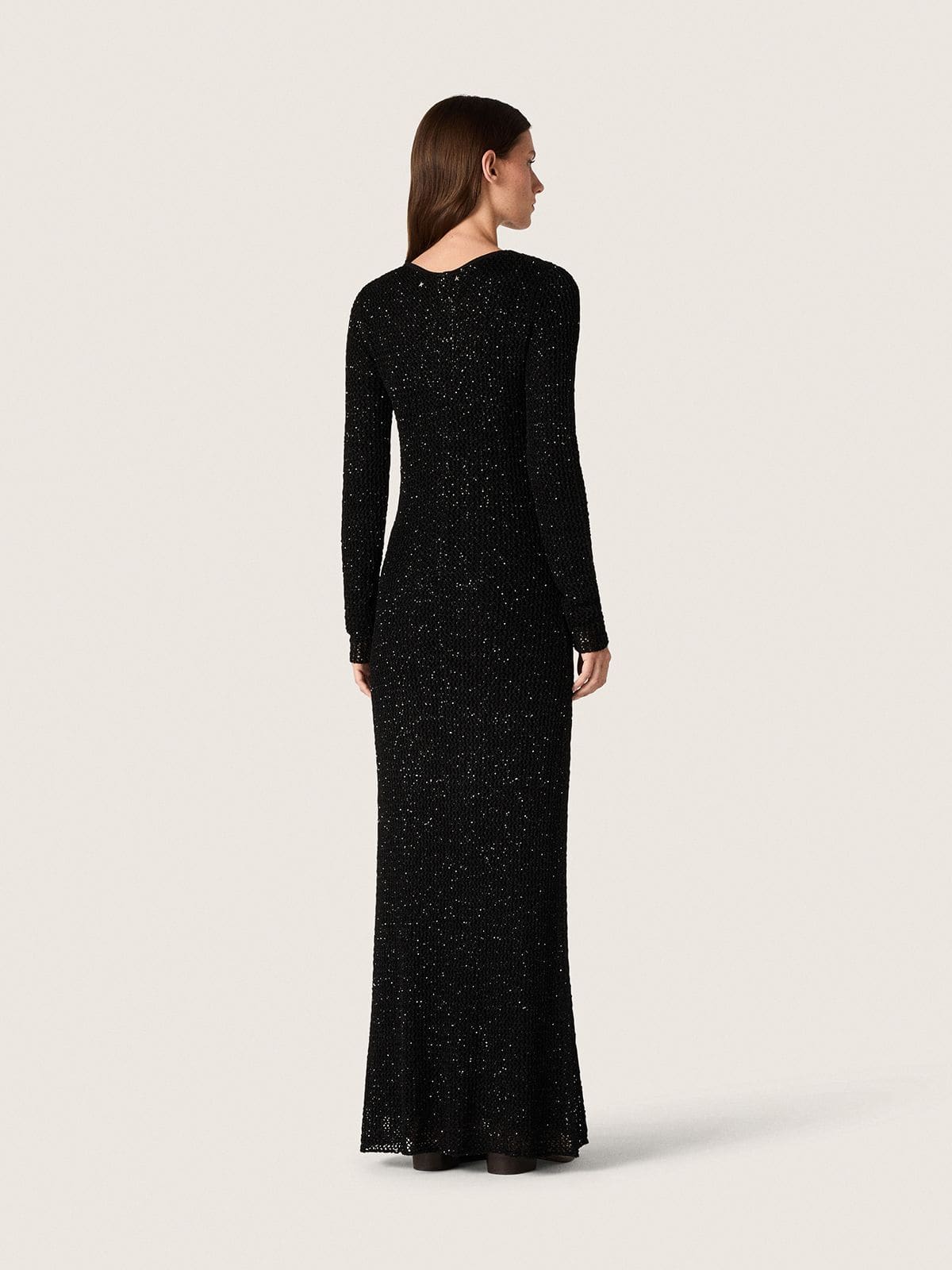 Women's long dress in black mesh with black sequins - Golden Goose Women