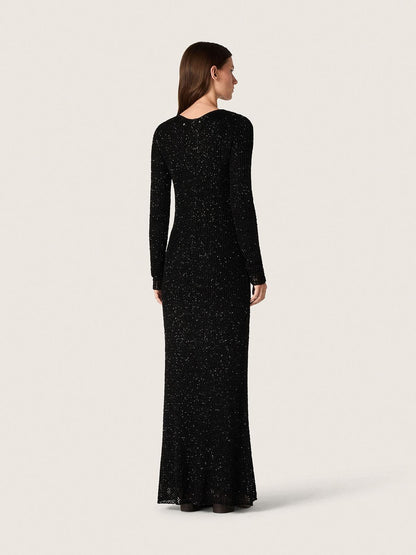 Women's long dress in black mesh with black sequins - Golden Goose Women