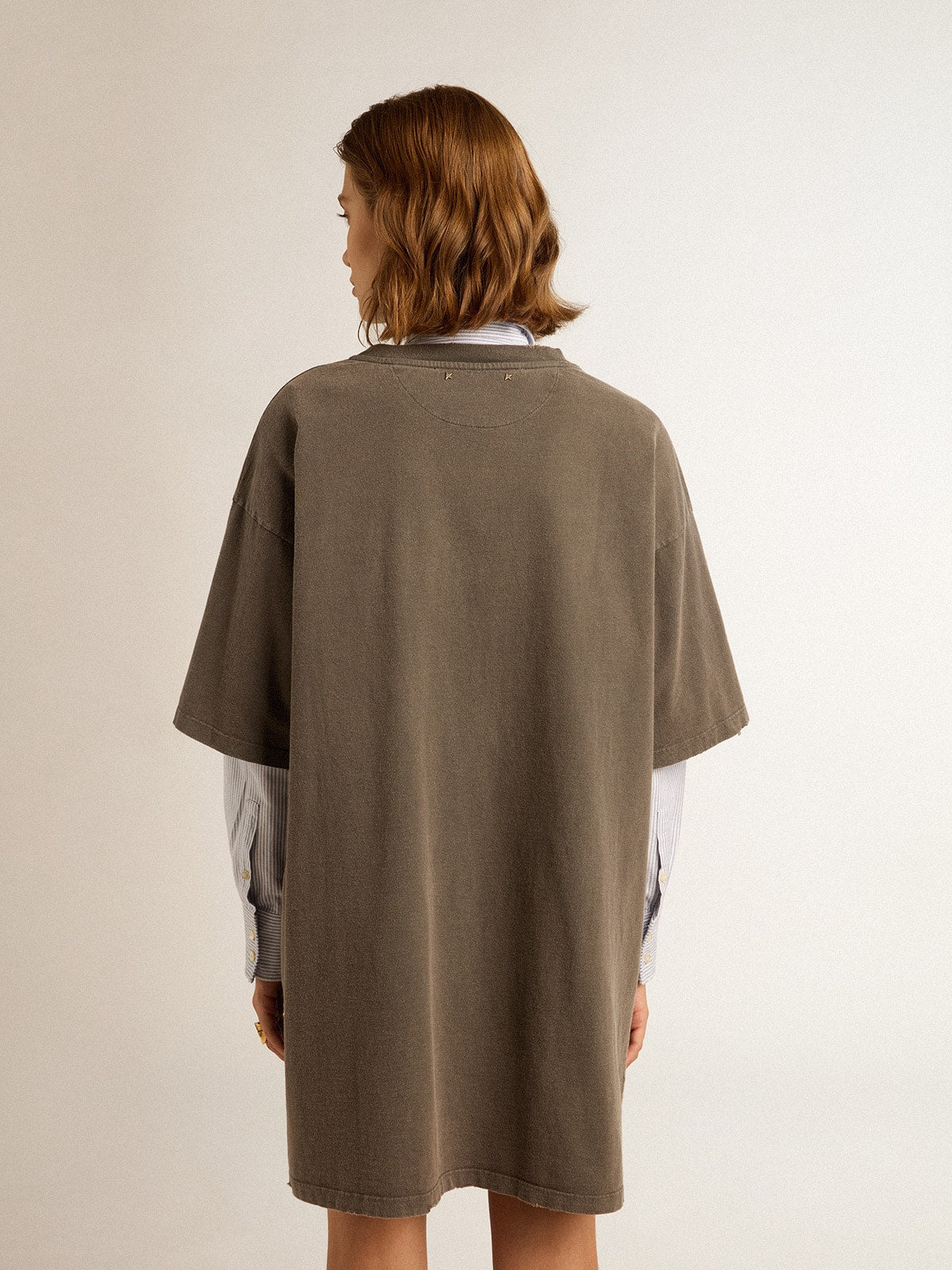 Women's gray T-shirt dress with distressed treatment - Golden Goose Women