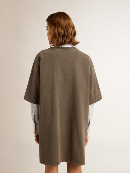 Women's gray T-shirt dress with distressed treatment - Golden Goose Women