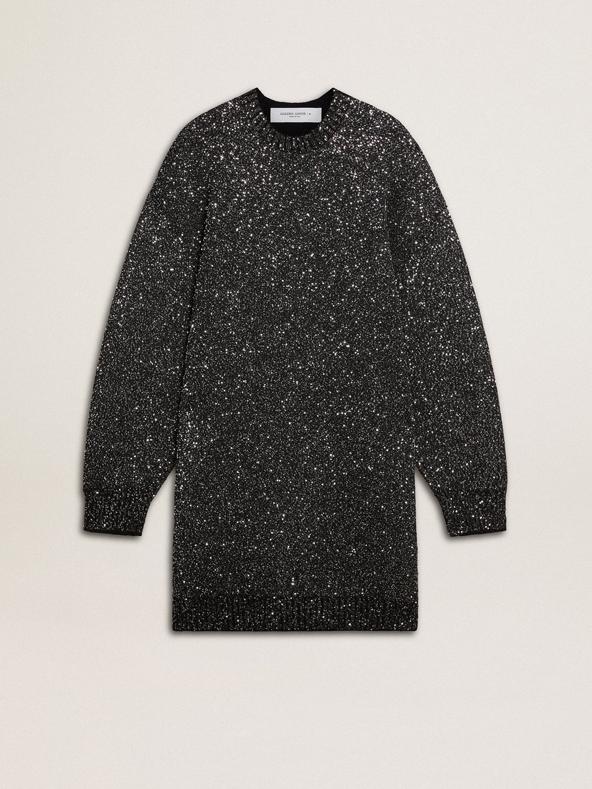 Women's black crew neck dress with all-over silver sequins - Golden Goose Women