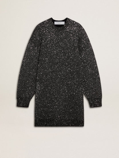 Women's black crew neck dress with all-over silver sequins - Golden Goose Women