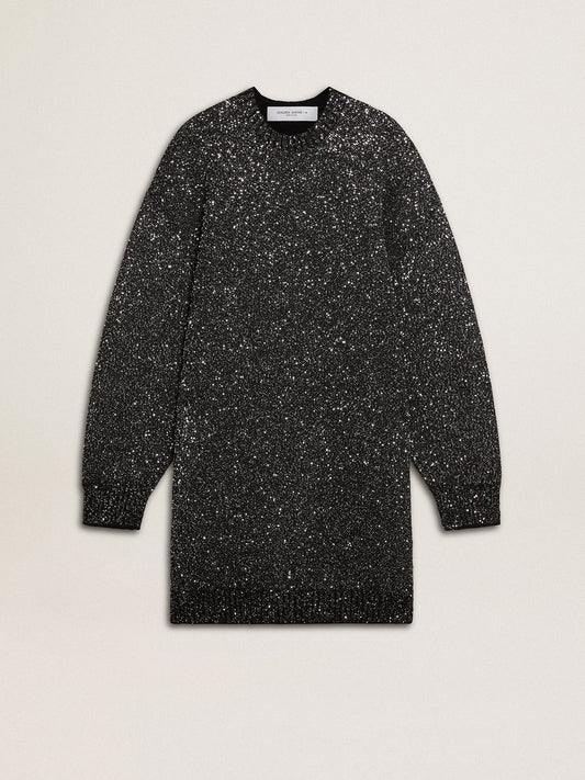 Women's black crew neck dress with all-over silver sequins - Golden Goose Women