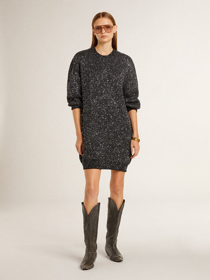 Women's black crew neck dress with all-over silver sequins - Golden Goose Women