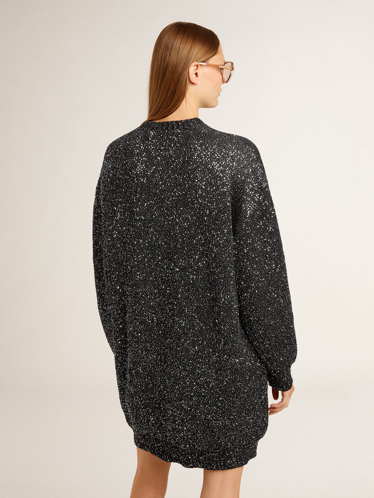 Women's black crew neck dress with all-over silver sequins - Golden Goose Women