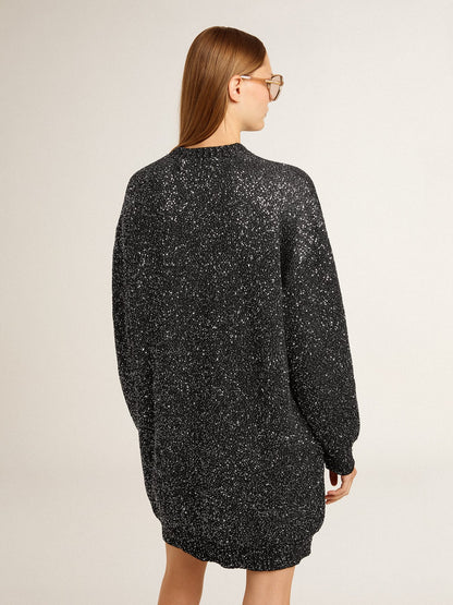 Women's black crew neck dress with all-over silver sequins - Golden Goose Women