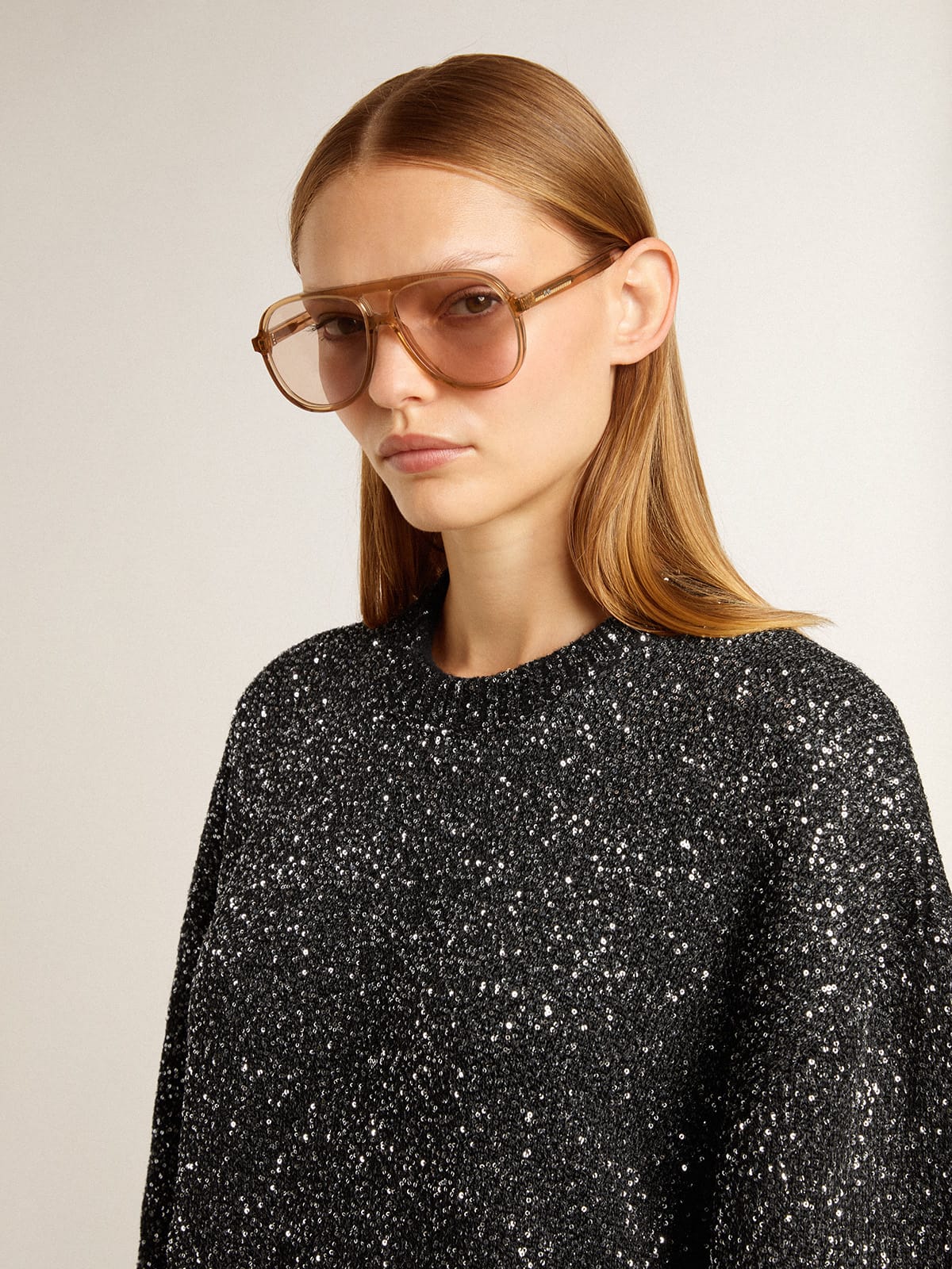 Women's black crew neck dress with all-over silver sequins - Golden Goose Women