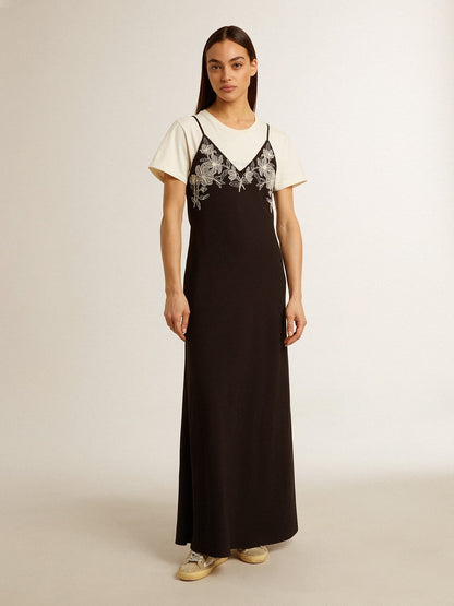 Women’s black slip dress with embroidery - Golden Goose Women