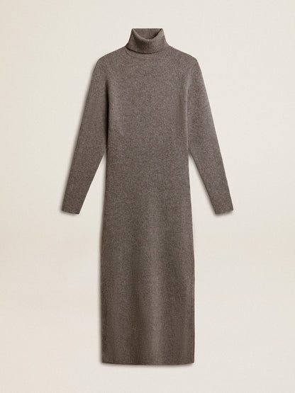 Gray melange ribbed woolen dress with high neck - Golden Goose Women