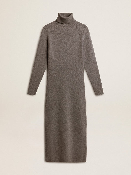 Gray melange ribbed woolen dress with high neck - Golden Goose Women