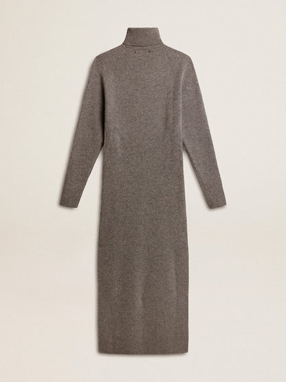 Gray melange ribbed woolen dress with high neck - Golden Goose Women