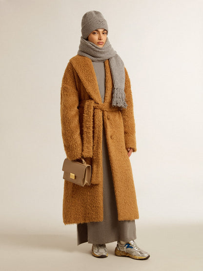 Gray melange ribbed woolen dress with high neck - Golden Goose Women